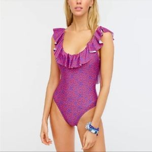 J Crew Liberty Glenjade Floral Ruffle Scoop One Piece Swimsuit 6 Small